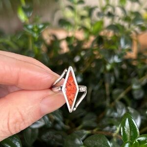 Vintage Sterling Silver and Coral Inlay Ring